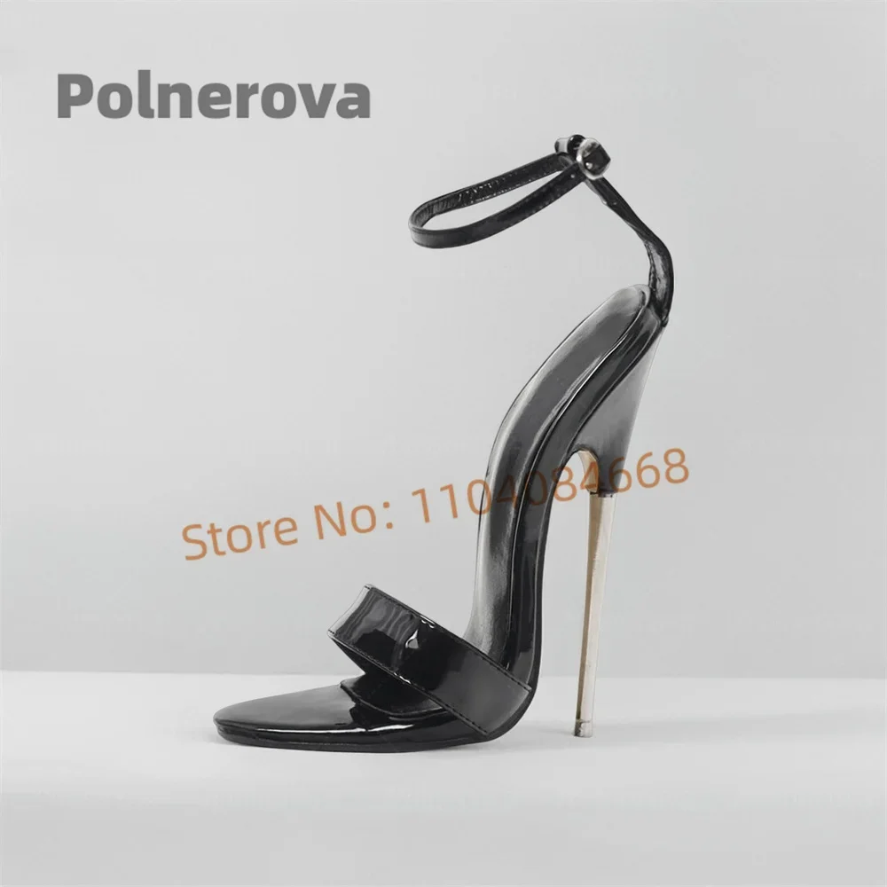 Metallic High Heel 16Cm Sandals Women Ankle Buckle Round Toe Sexy Style Stiletto Summer Handmade Fashion High Heels Show Shoes
