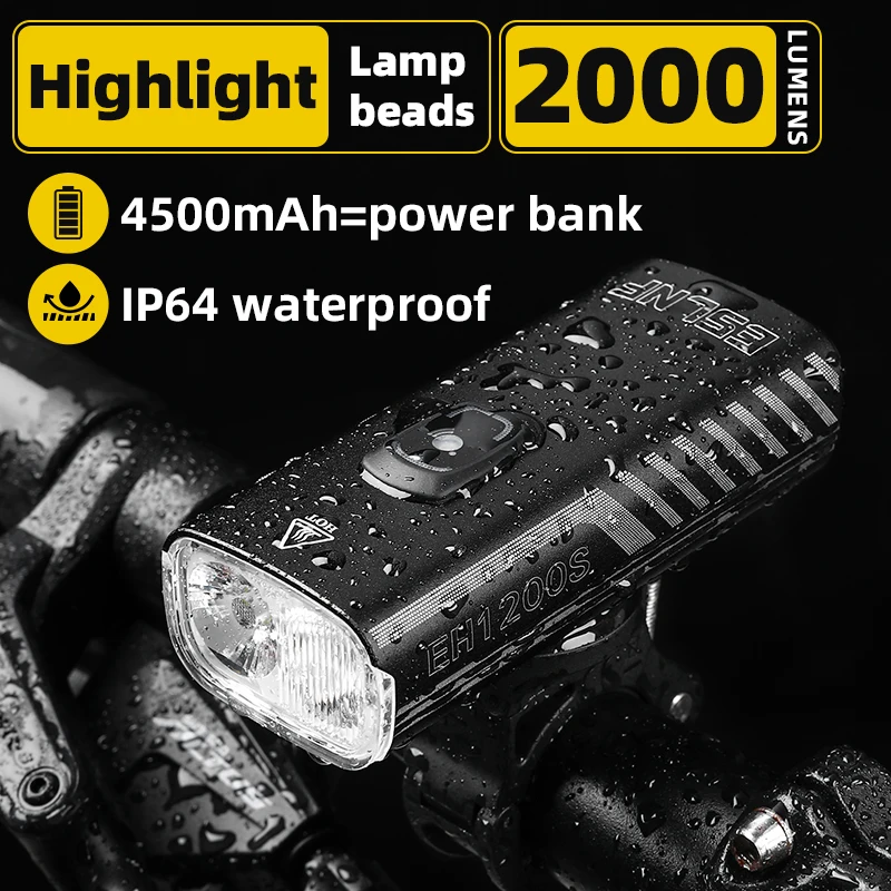 ESLNF ضوء الاستشعار الدراجة الخفيفة ركوب 1200 التجويف الطريق الجبهة ضوء مقاوم للماء طويل التحمل ليلة دراجة المصباح إضاءة دراجة هوائية