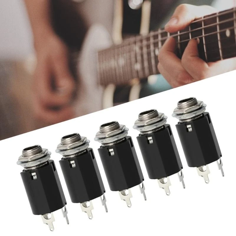 5Pcs Electric Guitar 6.35mm Output Jacks Plate 3Pin Connector Guitar Endpin Jacks