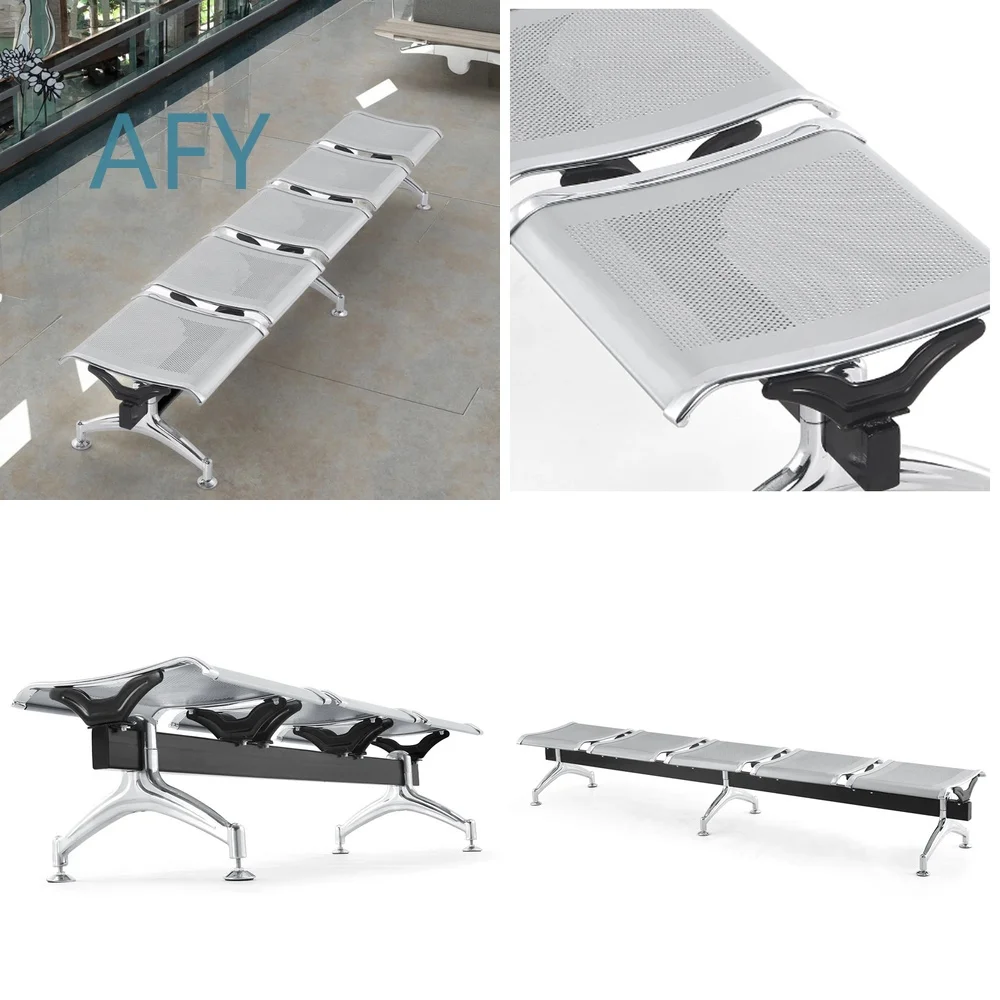 5-Seater Airport Hospital Bench Chair for Mall School Outdoor Use Stainless Steel Waiting Seating Furniture Public Space