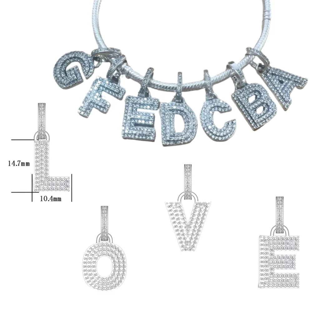 

Новые бусины-подвески из стерлингового серебра 925 пробы со сверкающим цирконом 26 букв A-Z, подходят для женских браслетов, ожерелий, ювелирных аксессуаров