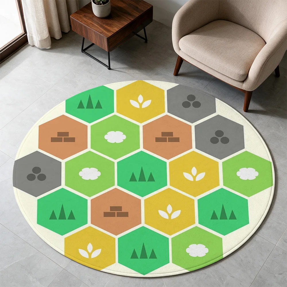 Modern Geometric Hexagon Pattern Round Area Rug for Living Room Boho Style Home Decor Soft Floor Mat