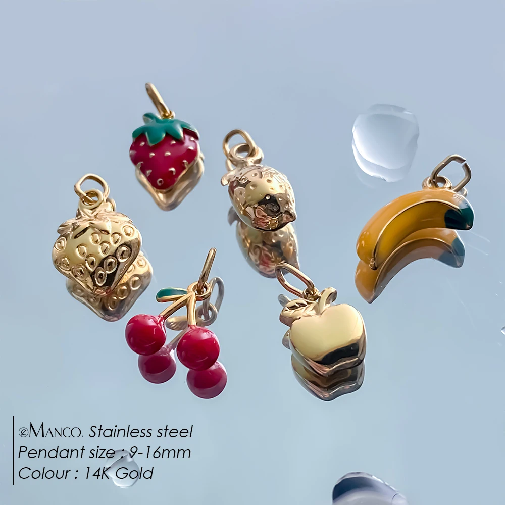 EMANCO Stainless Steel Charms Collection Fashion Style Enamel Fruit Elements Banana, Apple, Grape DIY Necklace Bracelet Making