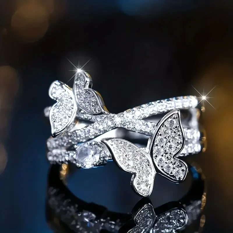 2025 New European and American Butterfly Multi layer Design Ring Fresh, Sweet, High end Elegant temperament Jewelry Accessories