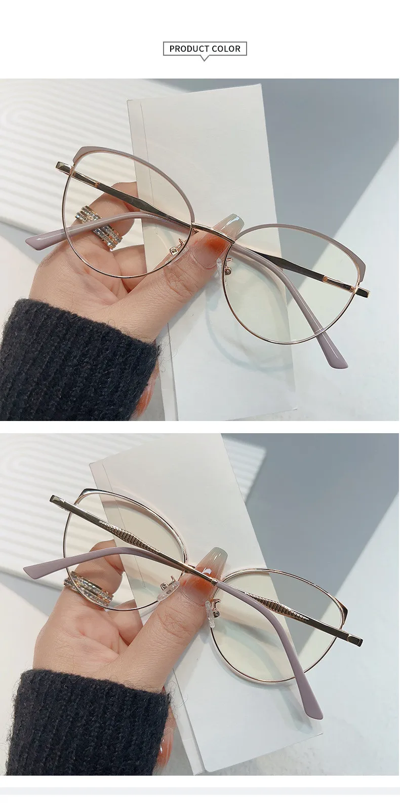 Marken design Retro runde Katzenauge Metall Mädchen Rahmen photo chrome Anti-Blaulicht Computer Frauen Lesebrille Grad 0 ~ 6 – Detail 10