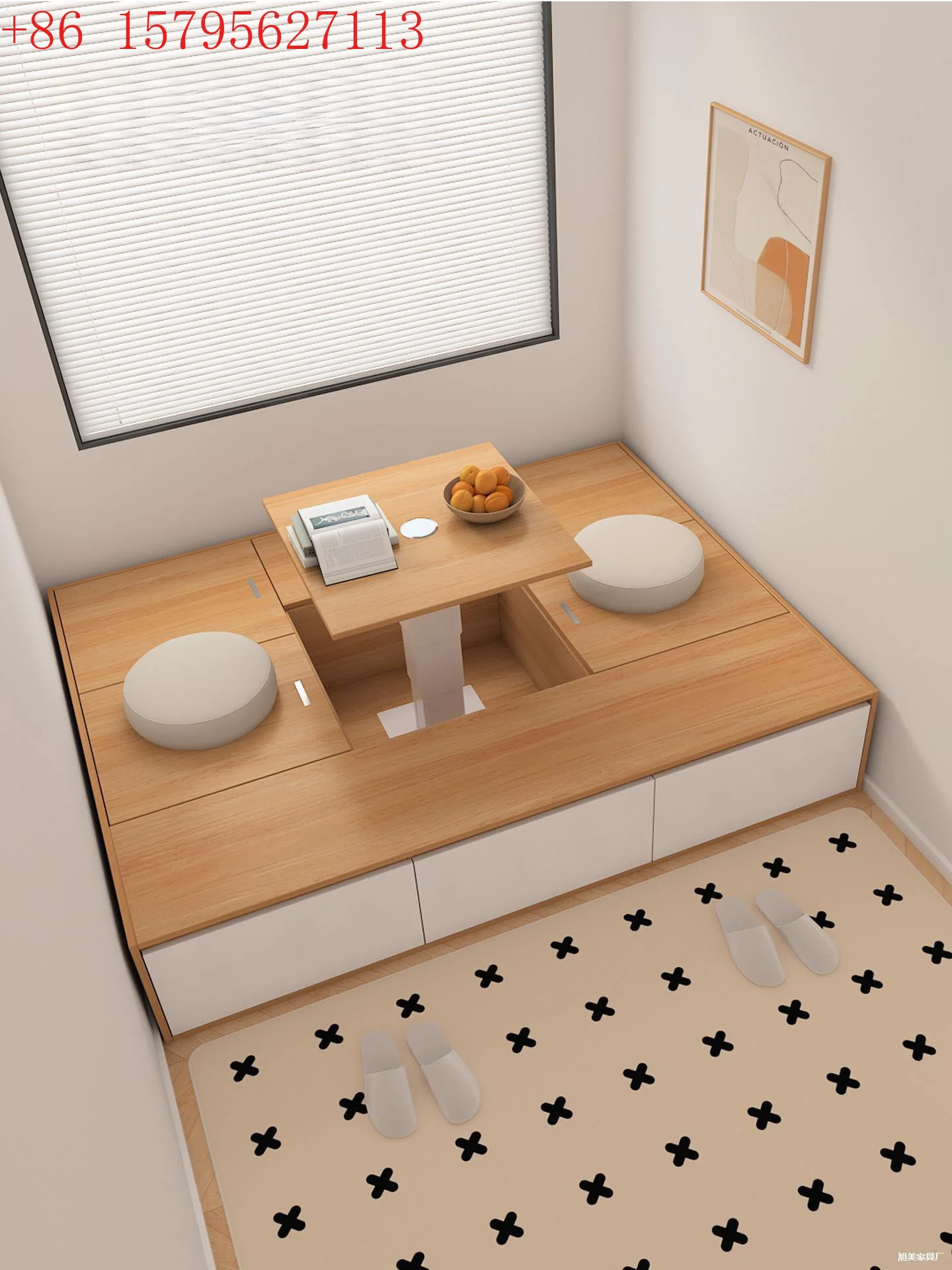 

Solid wood tatami bed with lift table storage small apartment box drawer single bed