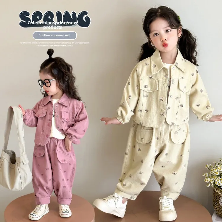 2025 Girls spring coat set new children foreign style girl baby spring and autumn leisure cardigan two-piece set of tide