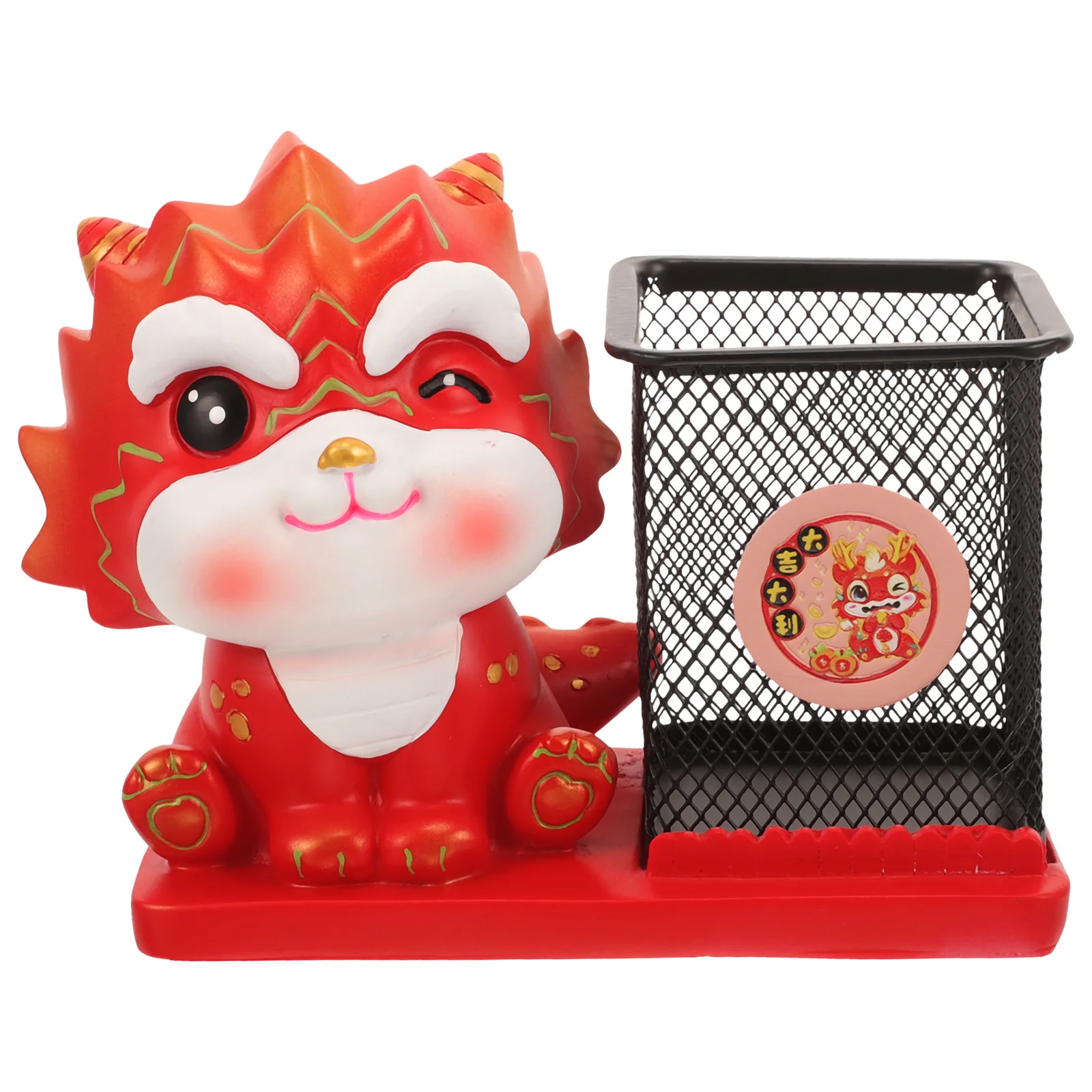 Dragon Year Pen Holder Resin Desktop Organizer Pencil Storage Bucket For Office Home Study Zodiac Dragon Desk Accessory
