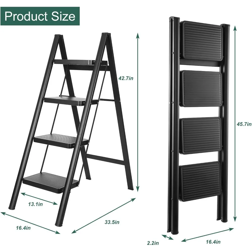 4 Step Ladder,Folding Step Stool for Adults with Wide Anti-Slip Pedal,Lightweight, Perfect for Kitchen& Household,Library Office