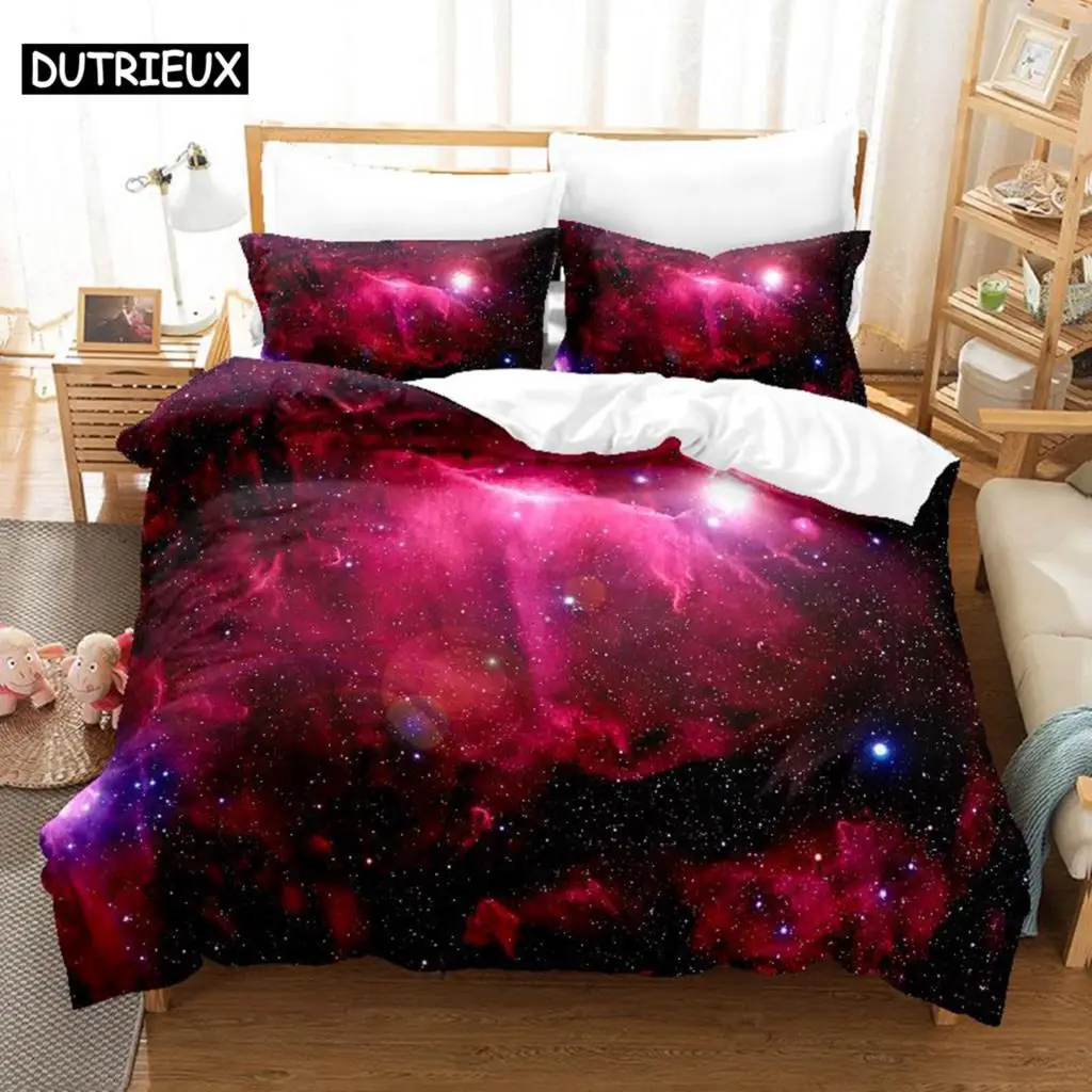 

3D Digital Printing Fashion Design Colorful Universe Print Bedding Set, Queen Size Duvet Cover Set
