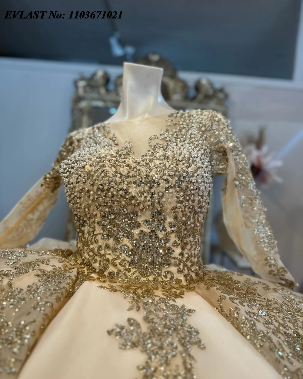 EVLAST personalizado champán Quinnceanera vestido de baile apliques de encaje dorado con cuentas corsé escalonado dulce 16 Vestidos 15 Anos SQ671