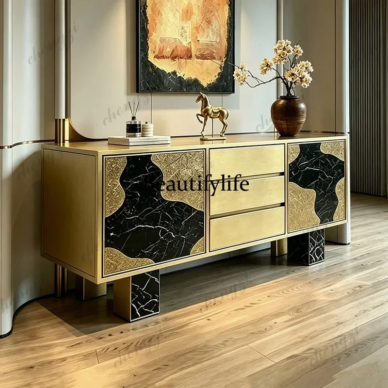 A68Italian light luxury gold dining side cabinet multi-layer decorative locker luxury porch storage locker