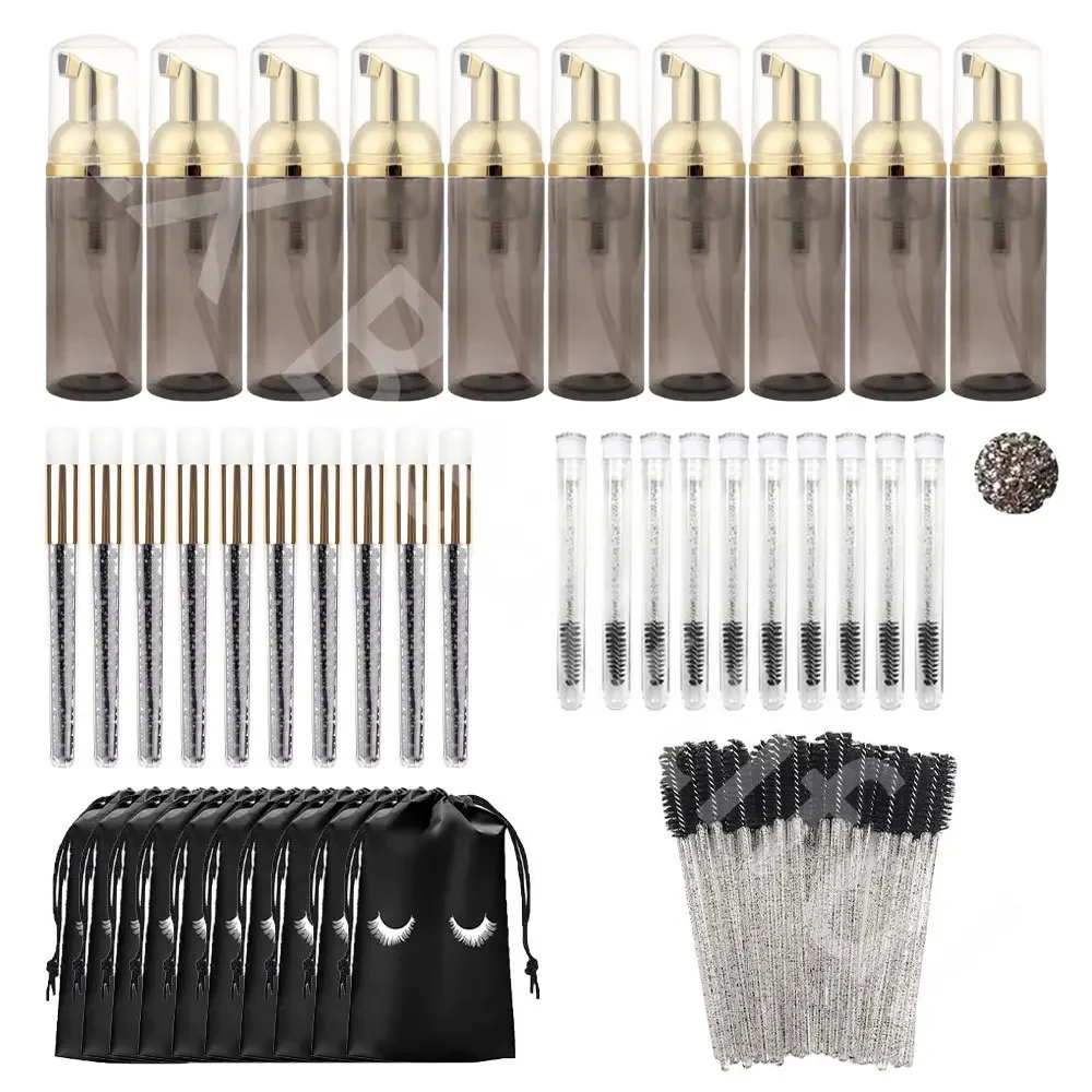 Eyelash Shampoo Cleaning Tools Include 60ML Empty Bottle Foam Dispenser Eyelash Brush Storage Bag Cleaning Nose Brush Eyelash