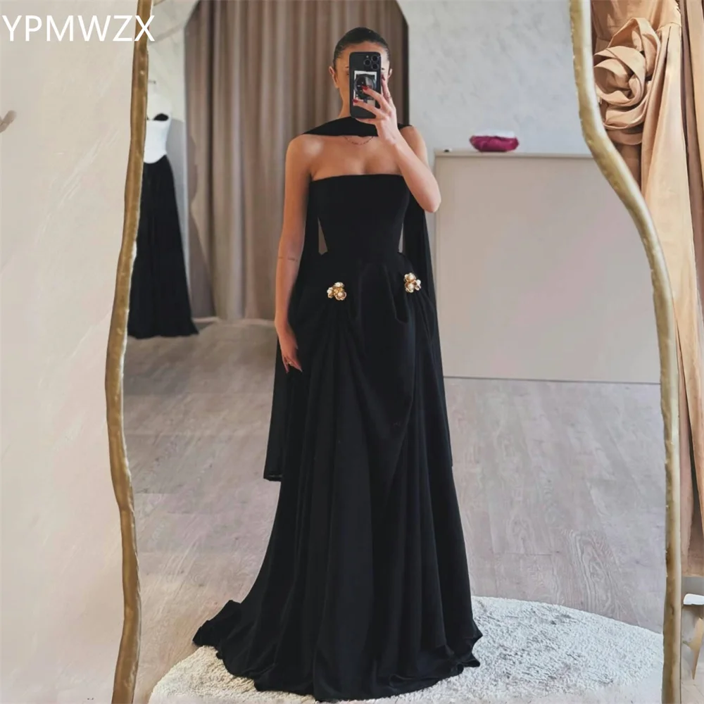 Customized Prom Gown Evening Formal Dress Women YPMWZX Strapless A-line Floor Length Skirts Draped Ribbon Applique Bespoke Occas