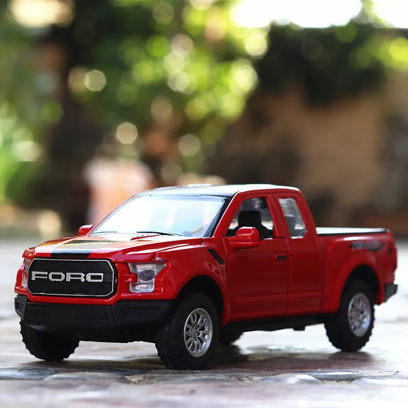 

1:32 Tundra Raptor F150 Pickup Toy Car Model Miniature Pull Back Doors Opened Sound & Light Truck Models Collection Gift For Boy