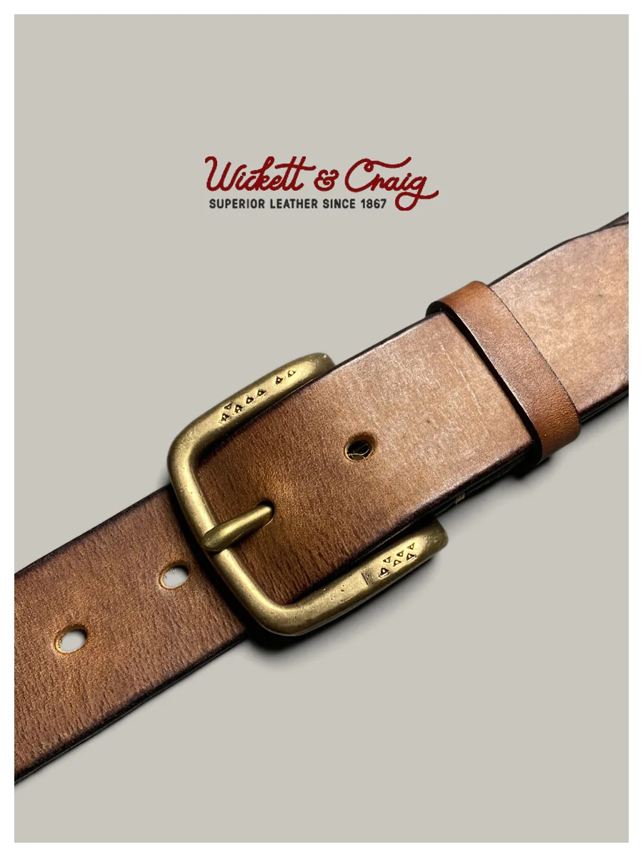 Vegetable tanned leather Japanese retro handmade leather denim casual belt men's copper buckle brown first layer cowhide belt