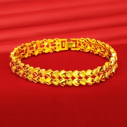 XT Fashion 24K Real Gold Color Bracelet 8mm Wide For Women Men's Elegant Gold Plated Chain Bracelets Jewelry Gifts 18.5cm