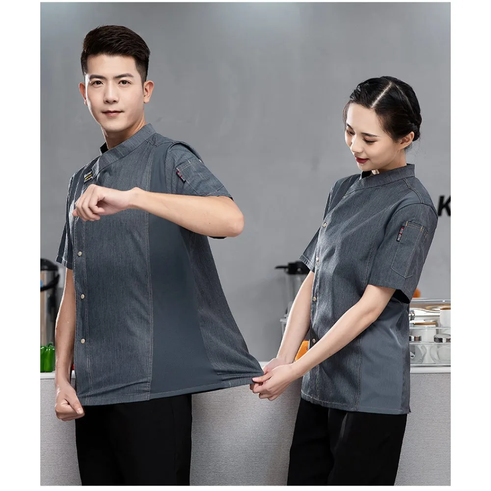 زي طاهٍ الفندق بأكمام قصيرة للرجال - ملابس عمل أنيقة وجيدة التهوية للمطاعم الغربية/الصينية