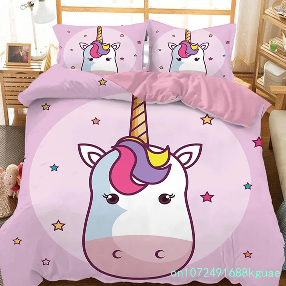 Hot Sale Cartoon Unicorn Kids Girls Pink 3D Bedding Set Duvet Cover Bedcllothes Animal Printed Queen King Size Home Duvet Covers