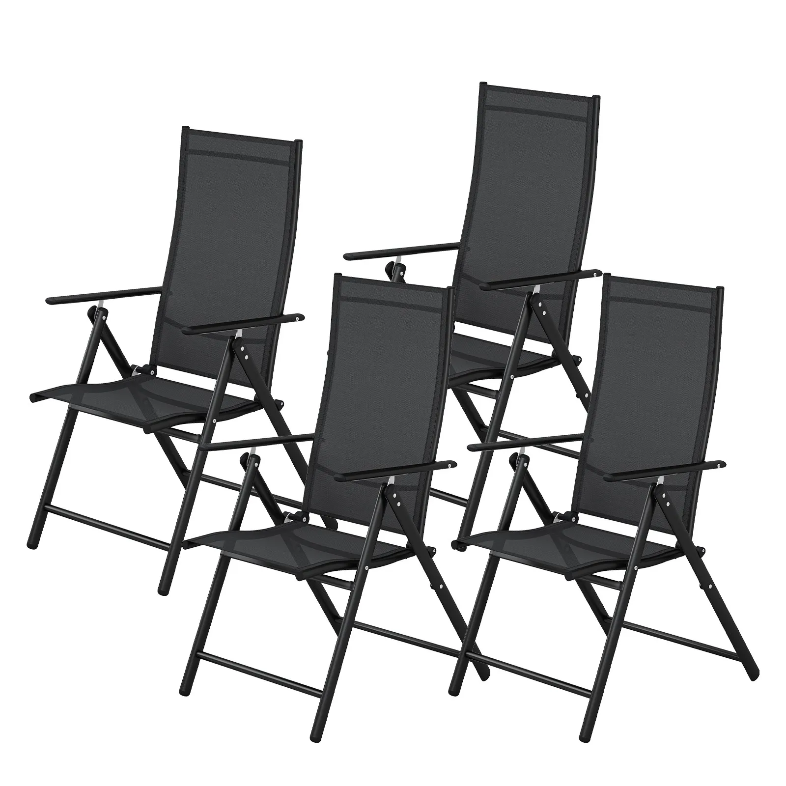 Set mit 2/4/6 Gartenstühlen mit hoher Rückenlehne, Klappstuhl, 7-fach verstellbar, mit Armlehnen, atmungsaktiv, faltbar, Campingstuhl, Balkon