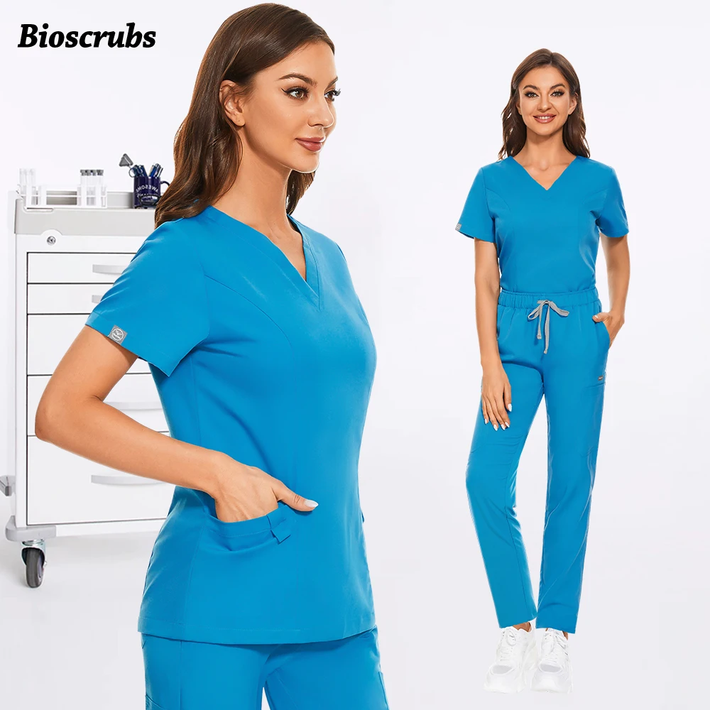 Conjunto de esfoliantes unissex, roupa de trabalho de enfermagem, uniformes cirúrgicos hospitalares, uniformes de beleza, mulher, enfermeira, médico, laboratório, farmácia, top + calça