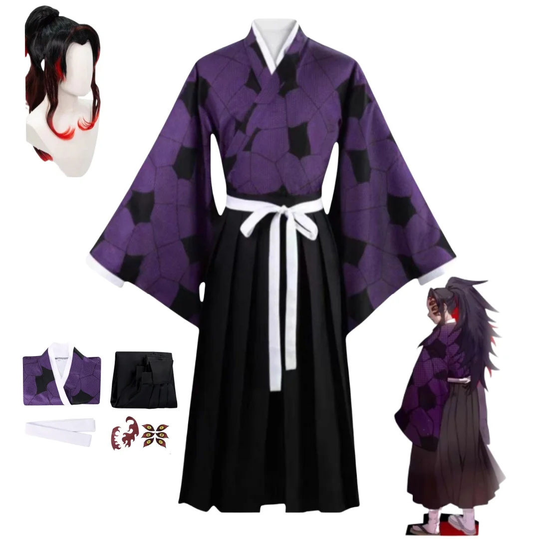 Halloween Party Demon RolePlay Outfits Carnaval Kokushibo Cosplay Costume Wig Anime Cosplay Purple Kimono Tsugikuni Michikatsu W