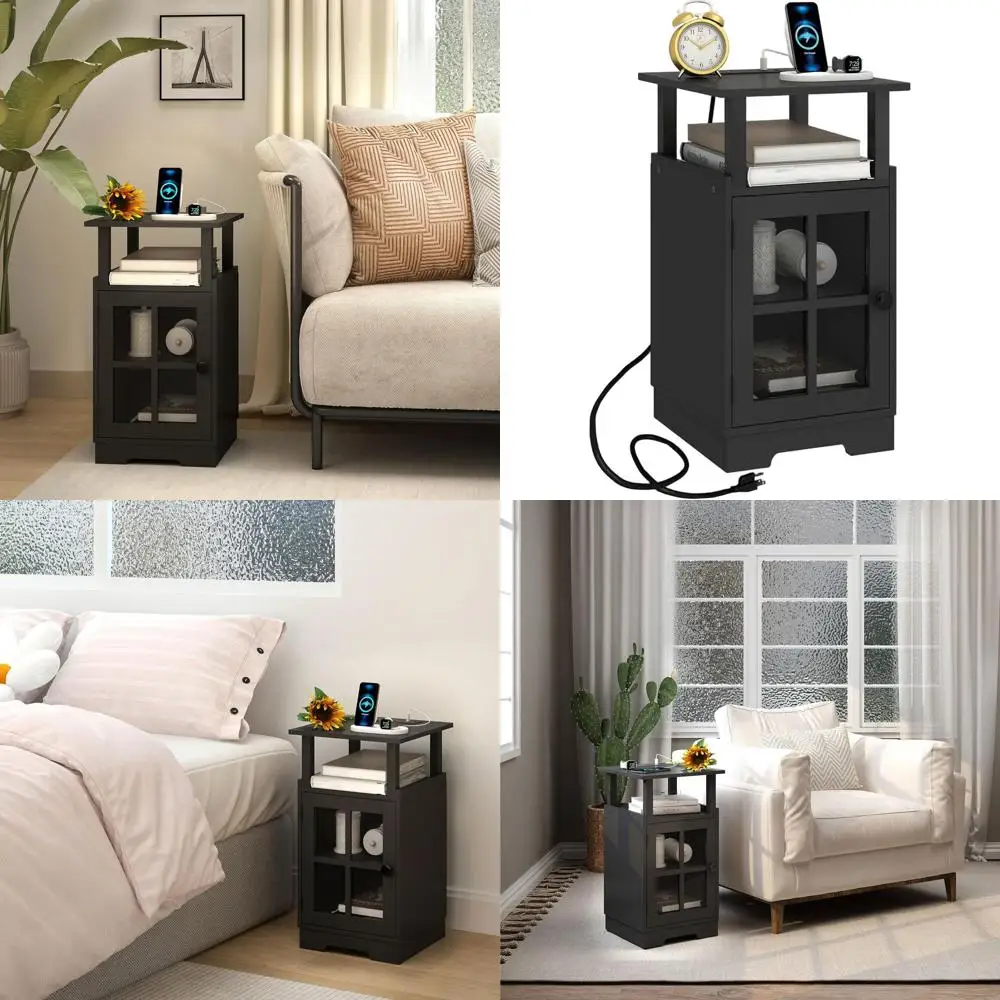 

Bedroom Side Table with USB Charging and Storage for Living Room and Bedroom
