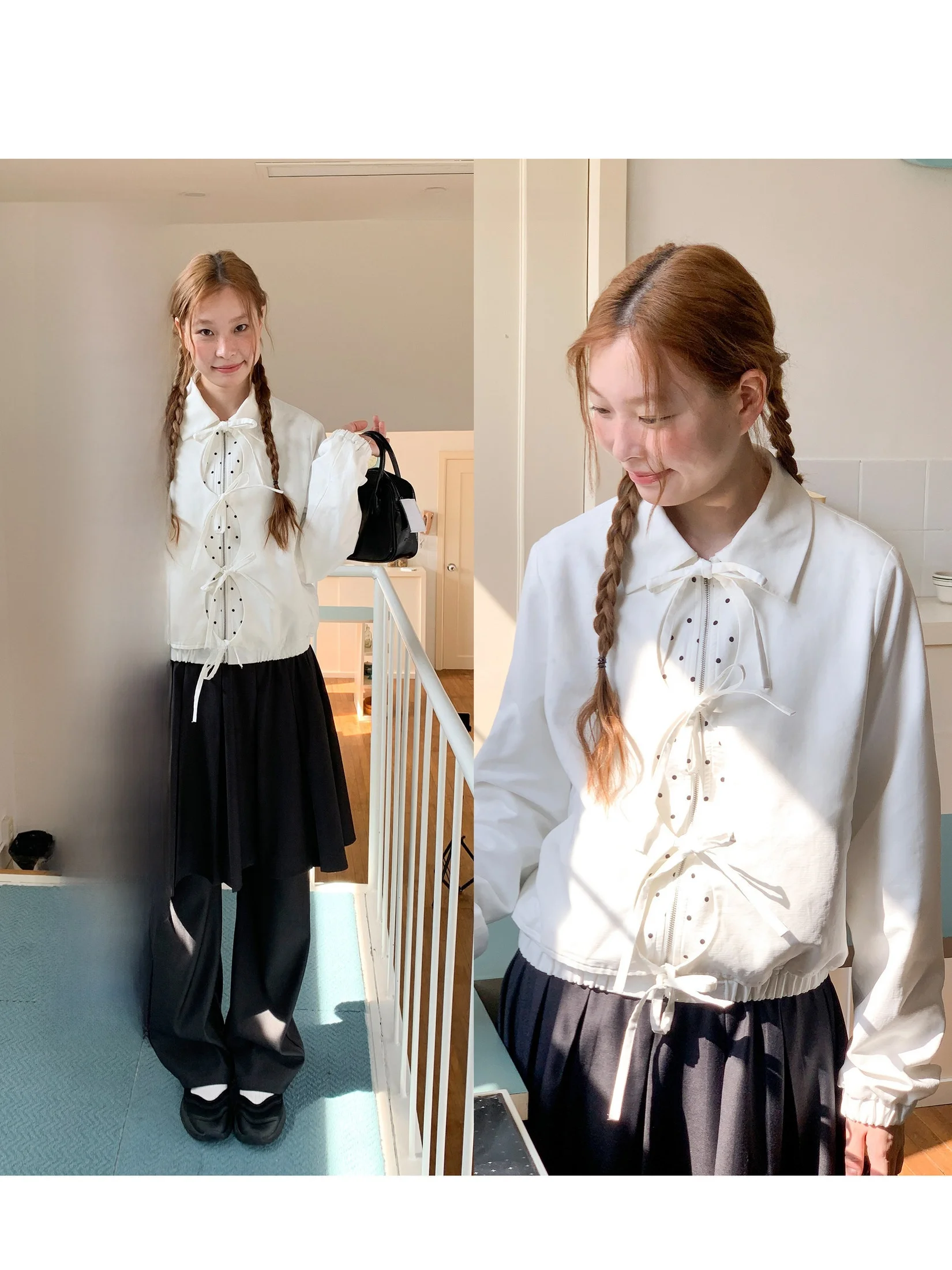 

Galaxy Soda Knot ort Jaet Women's Spring Autumn Pure Color Small Size Fake Two-Piece Design Cotton Blend