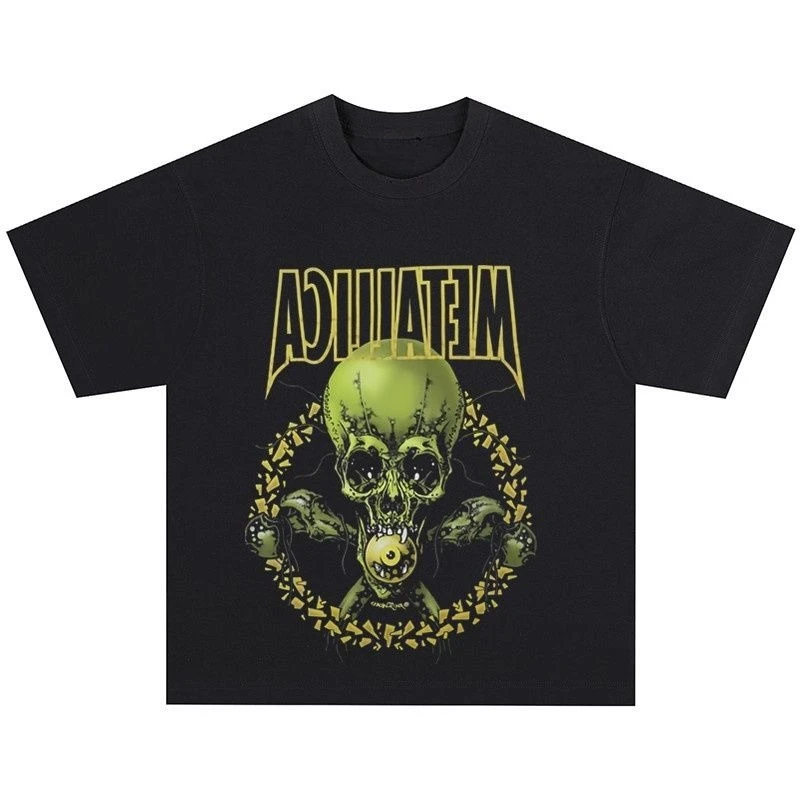 

Футболка Metallica Rock Band, свободная витритая футболка в стиле американского ретро-стрит в стиле хип-хоп с короткими рукавами, винтажная с длинными рукавами