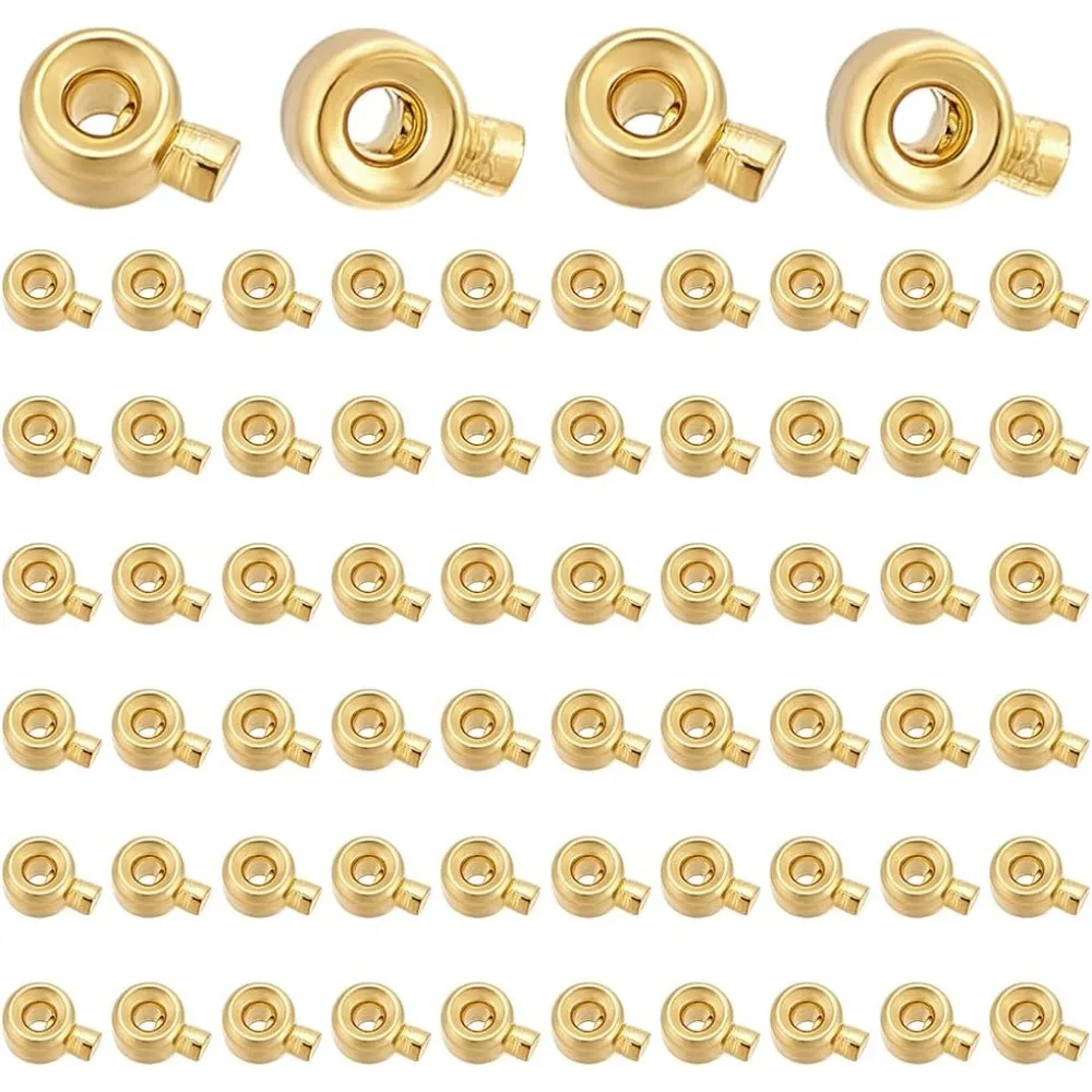 

60pcs Brass Crimp Beads Stopper Beads Metal Crimp Bead Charms Column Positioning Spacer Beads for Jewelry Making Accessory