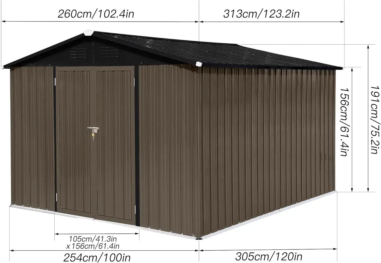 10x8ft Metal Outdoor Storage Shed, Large Heavy Duty Tool Sheds with Doors & Air Vent for Backyard Patio Lawn