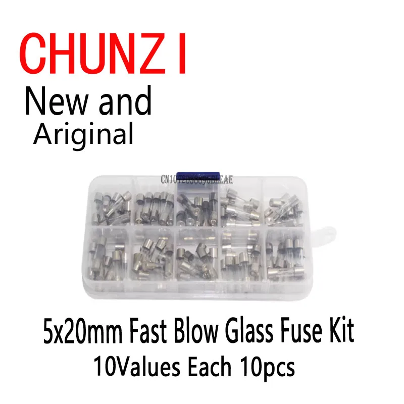 100pcs10Values*10pcs 5x20mm Fast Blow Glass Fuse Kit Assorted 0.2A 0.5A 1A 2A 3A 5A 6A 8A 10A 15A Tube Fuses for Car Electronics