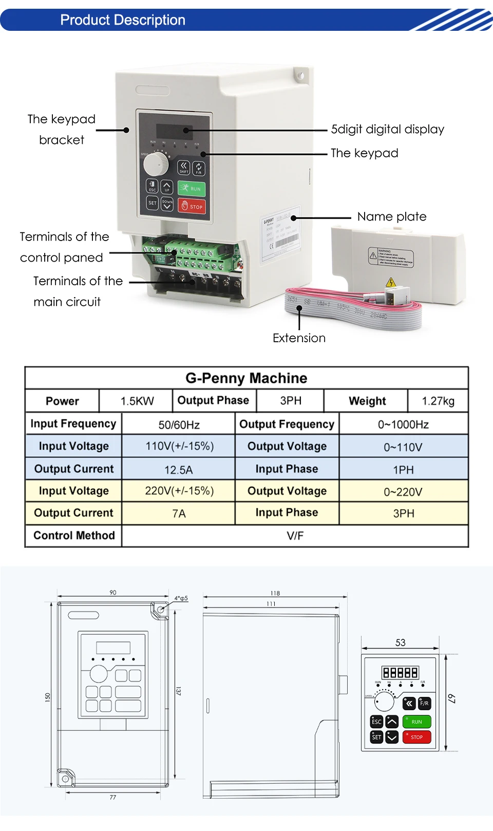 G-Penny 220V/380V Wassergekühlte Spindel 1,5kW ER11 4 Stück Lager 80mm & Huanyang Inverter & 80mm Spindelhalterung & 75W Wasserpumpe – Detail 7