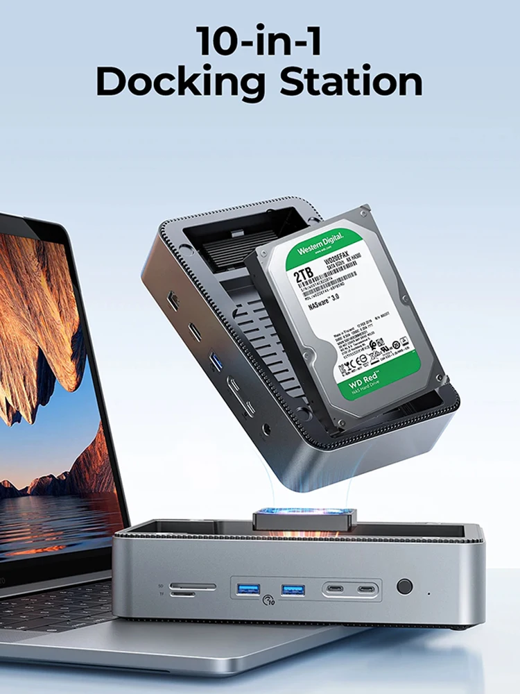 ORICO 2,5/3,5 inch HDD-dockingstation met M.2 SATA NVMe SSD-behuizing USB C 10Gbps PD 100W RJ45 SD/TF 4K 10 in 1 dockstation - afbeelding 2