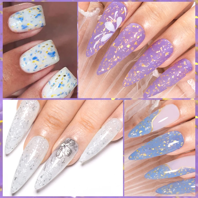 7ml Gold Foils Glitter Rubber Base Gel Nail Gel Polish Self-leveling Nail Art Construction Gel Varnish Soak Off UV Gel Varnish image 5