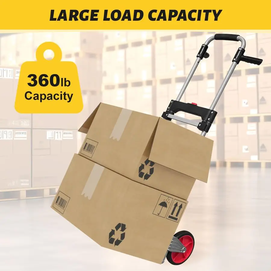 عربة دوللي للشاحنة اليدوية القابلة للطي LBS، إطار محور ألومنيوم مطور، عربة دوللي ألومنيوم محمولة بمقبض دوار وحبل مرن