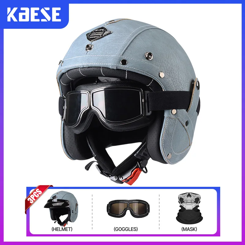 

DOT Approved Open Face Helmet for Motorcycle Retro 3/4 Half Motorbike Helmet Casco Jet Helmets for Men Women Four Seasons