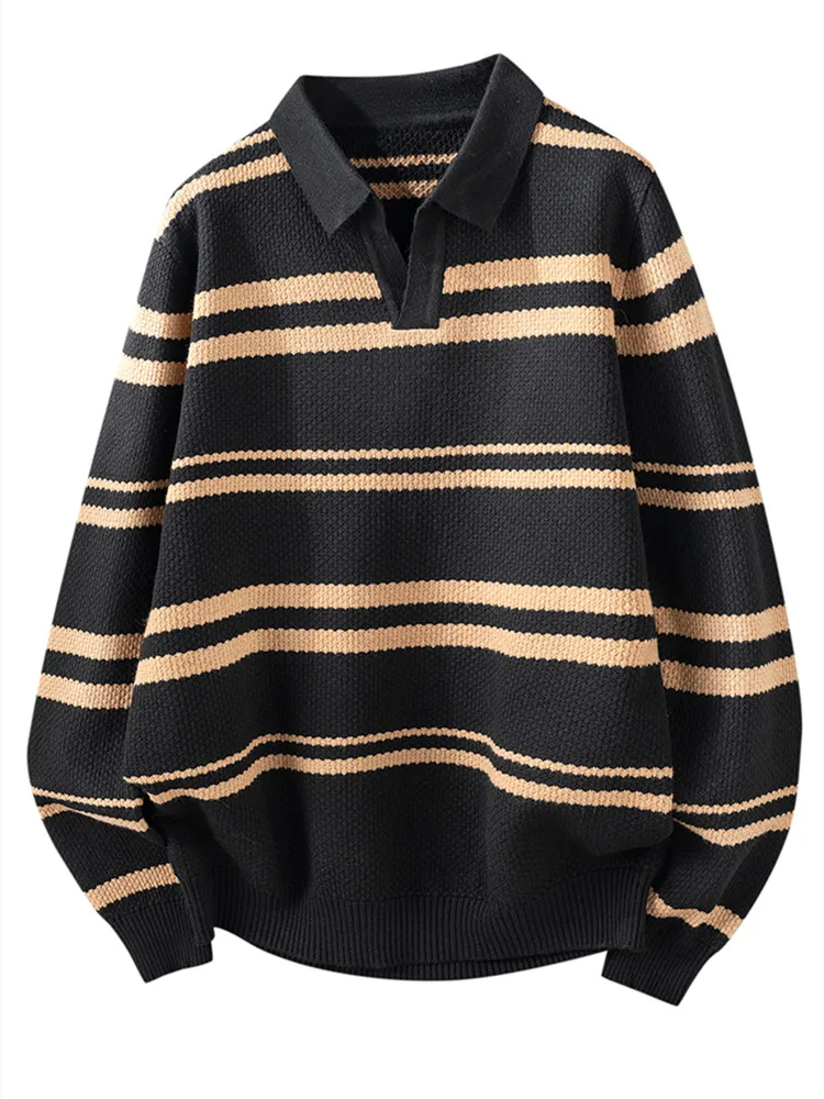 겨울 신상 트렌디하고 따뜻한 스트라이프 니트 스웨터 (남성용 캐주얼 루즈핏 스포츠, 큰 사이즈, 고품질)