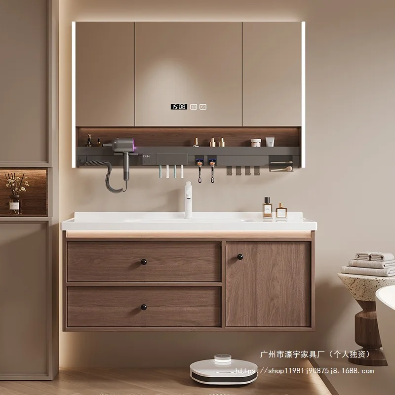 

Walnut antique bathroom cabinet ceramic integrated basin toilet hand washbasin cabinet combination washbasin basin cabinet