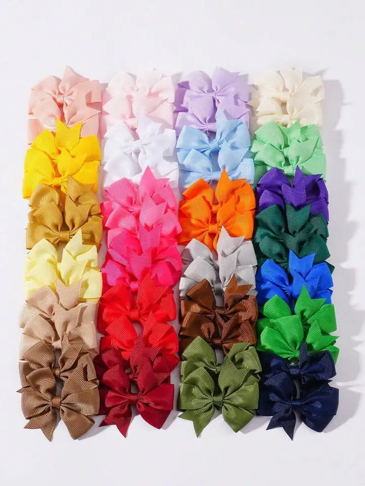 Mixed Colors Fashion Ribbon Bow Hair Clips Set