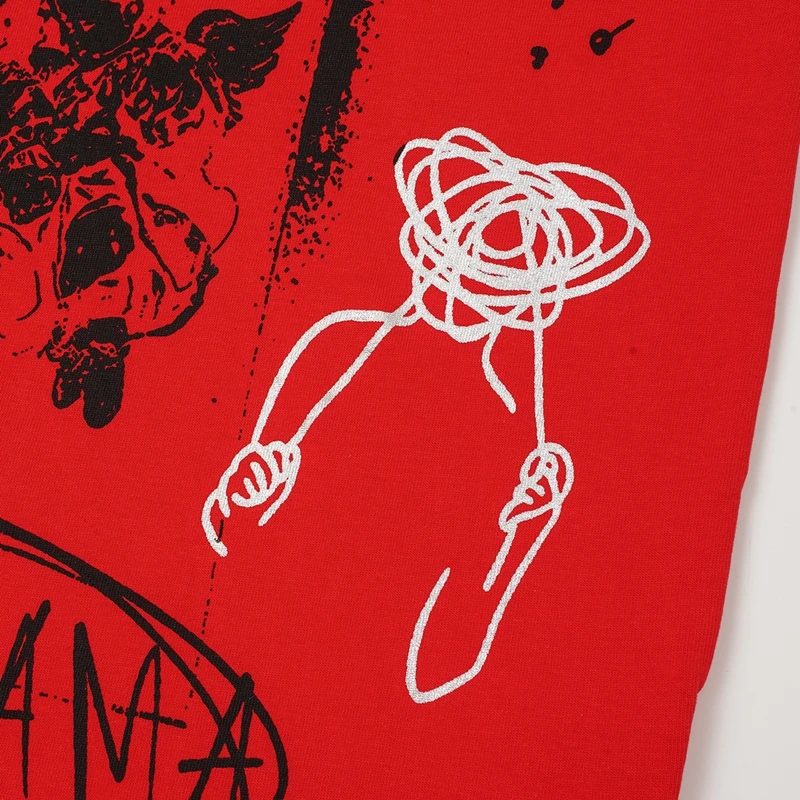 High-Street-Punk-Graffiti-Engel-Print T-Shirts für Männer, Übergroße Rote Kurzarm-Grafik-Tops, Lässige Kleidung aus Baumwolle für den Sommer – Detail 12