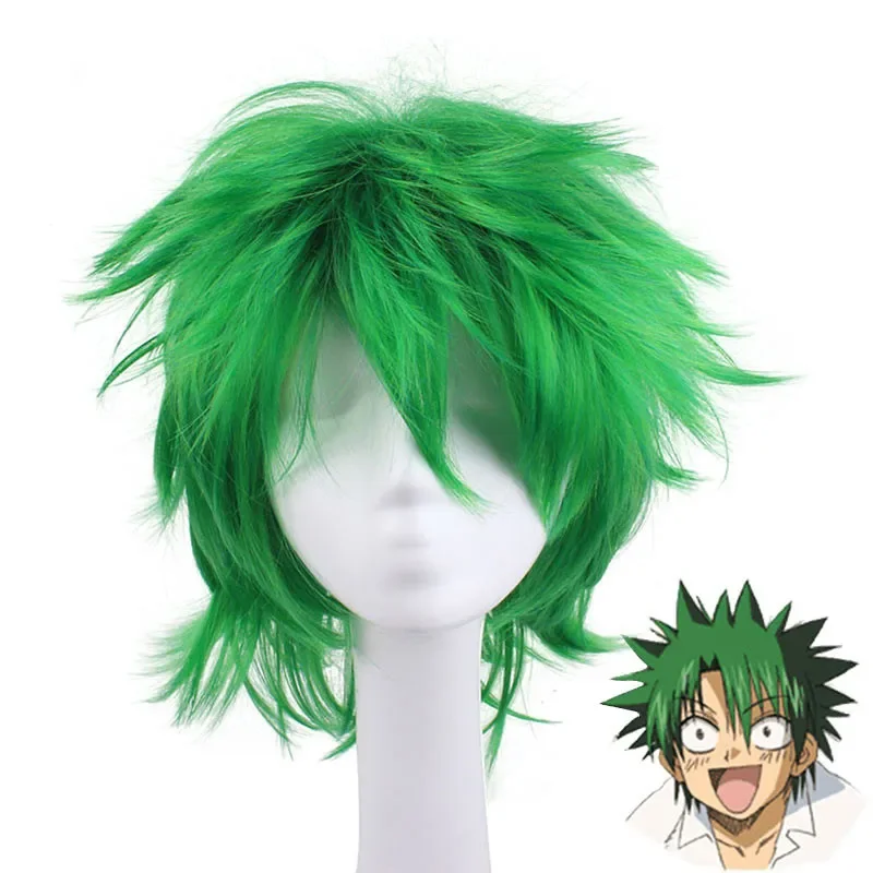 Lei de Ueki Cosplay Anime Peruca Verde para Homens, Kosuke Cosplay, Halloween Carnival Party, Hair Props