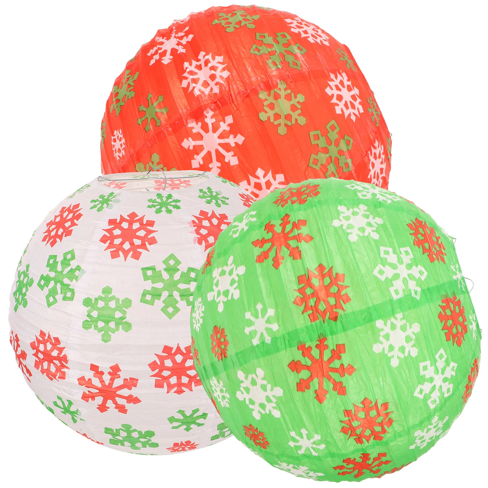 

3Pcs Christmas Snowflake Paper Lanterns Festive Round Decor Red White Green Indoor Outdoor Hanging Lanterns
