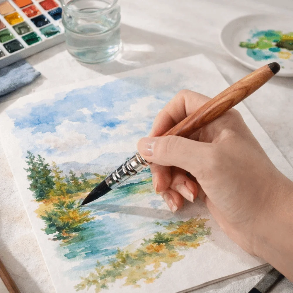 High Quality Art Brush Soft Round Tip Nylon Fiber Printmaking Brush 2-in-1 Design Both Ends Use Edge Hook Line Pen Student Art