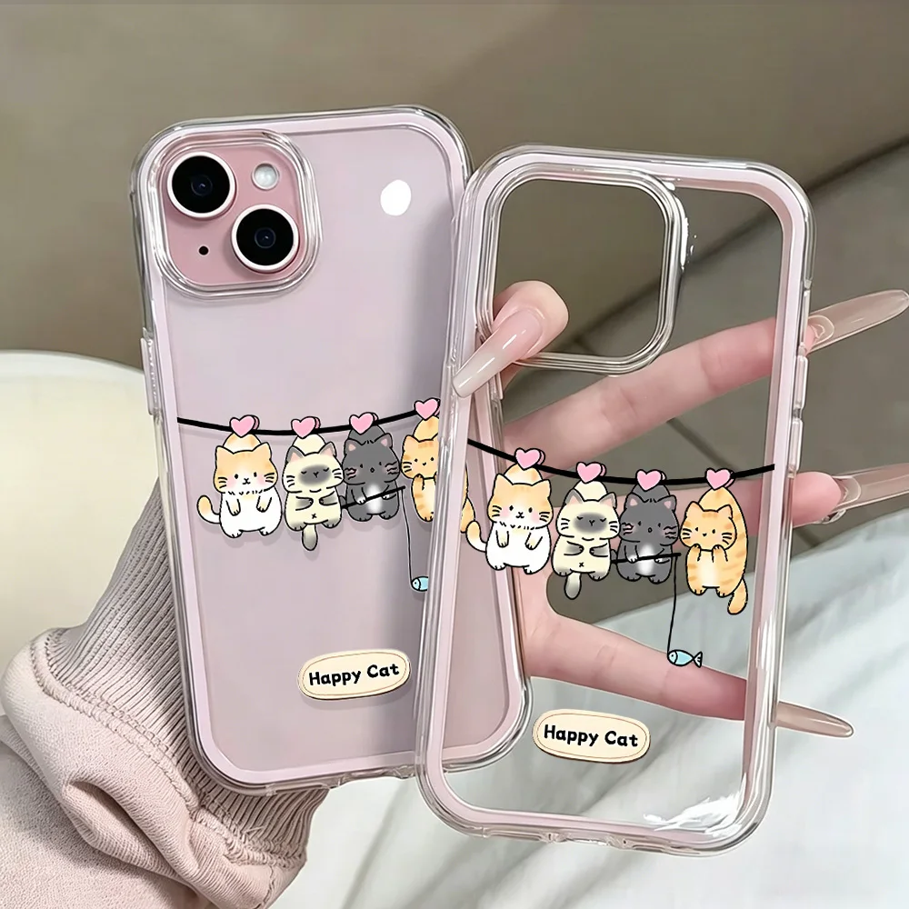 Niedliche Glückliche Katze Freundliche Transparente Handyhülle für iPhone 17 13 16 15 11 12 14 Pro Max 17 Air XR X Hülle Silikon Weiche Stoßfeste Abdeckung – Detail 6