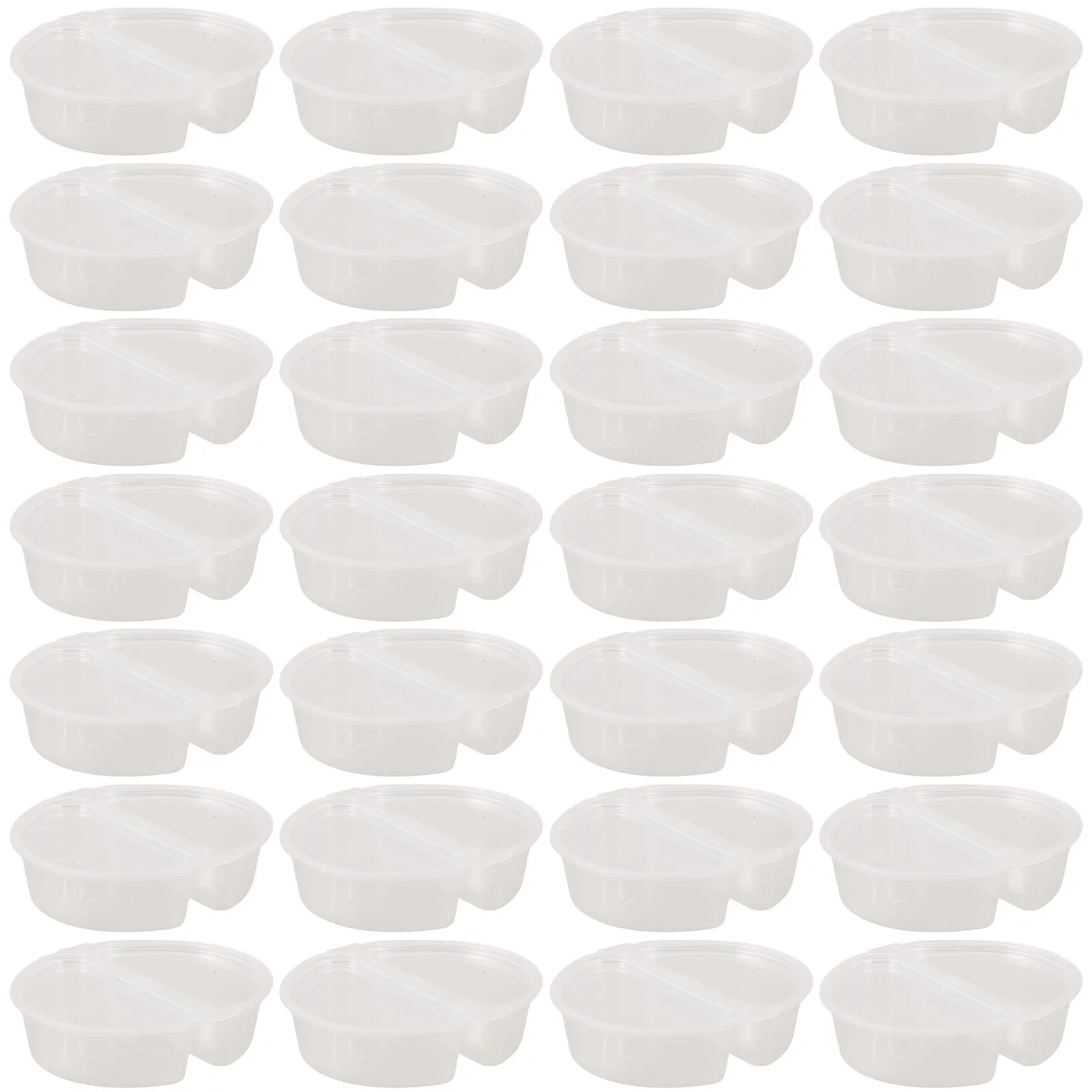 

50Pcs Double Compartment Condiment Containers Transparent Sauce Cups with Lids for Restaurant Home Picnic Office Party Portable