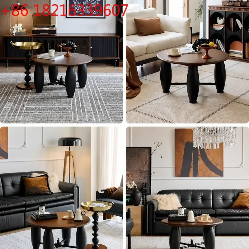 YAO Retro Solid Wood Coffee Table Round Tea Table for Living Room Small Apartment Home Furniture 2025 New Medieval Style