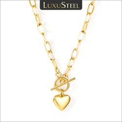 LUXUSTEEL Punk Heart Pendant Cuban Link Chains For Women Stainless Steel Collars Bow Knot Necklaces Wedding Jewelry Gifts