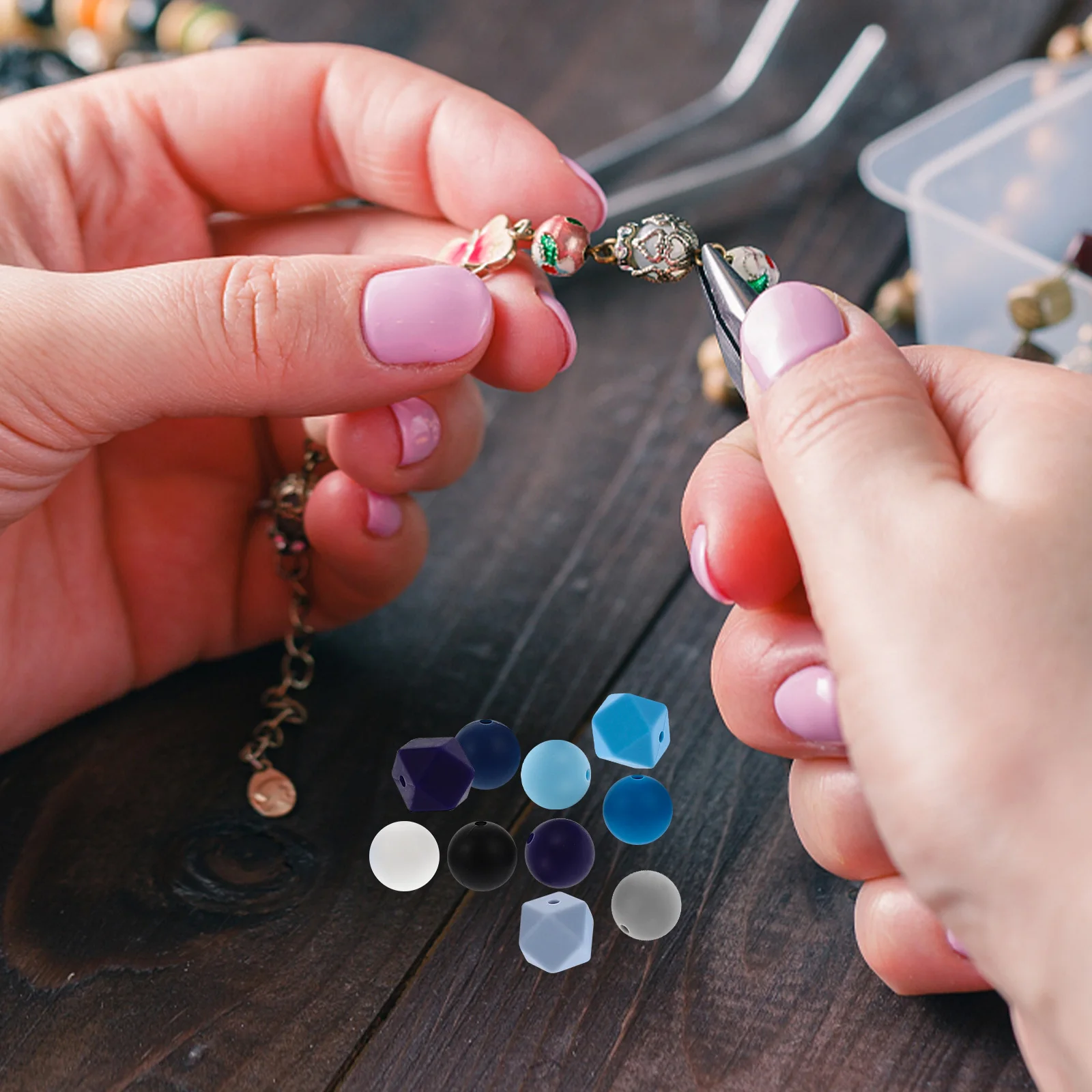 

95Pcs Diy Silicone Beads Pacifier Chain Necklace Bracelet Teether Round Hexagon Loose Jewelry Beads