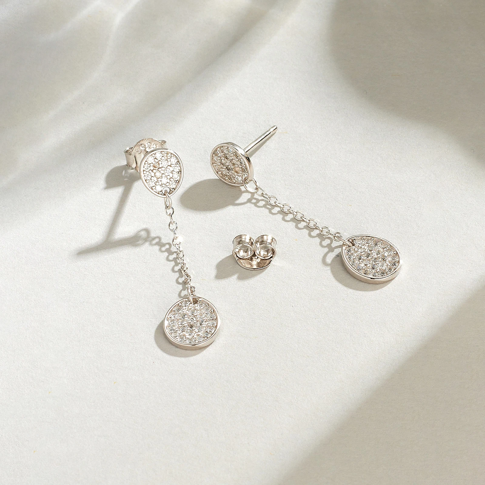 VEWANT Women 925 Sterling Silver Zircon CZ Round Double Disc Chain Drop Earrings 2026 Luxury Party Fine Casual Gift Jewelry